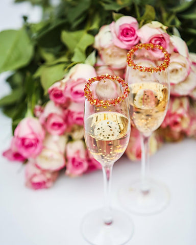 Champagne Flutes with Edible Glitter Hearts and Sugar Sprinkles for Valentines Day Weddings Bridal Showers Anniversaries Edible Glitter By Bakery Bling Wedding Drinks and Reception Ideas