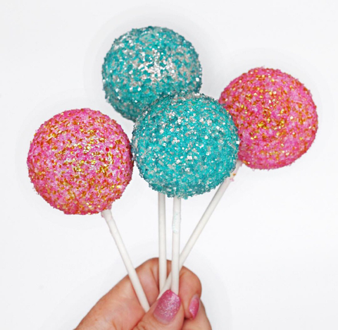 Luxury Cake Pops with Bakery Bling Edible Glitter Glittery Sugar Sprinkles in Pink and Aqua
