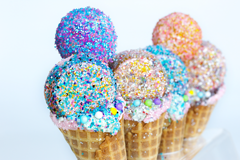 Ice Cream Cones with Edible Glitter Sprinkles by Bakery Bling. Luxury Glittery Sugar and Edible Bling Products