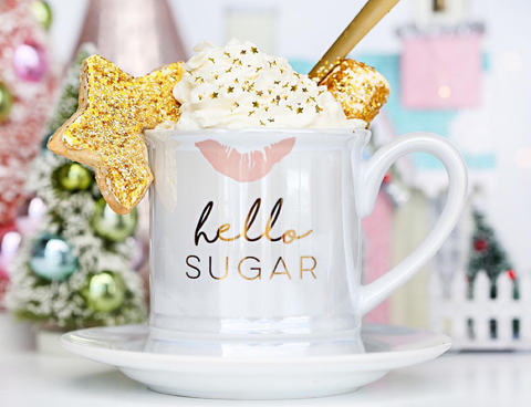 Latte and Hot Chocolate with Bakery Bling Gold Edible Glitter Stars