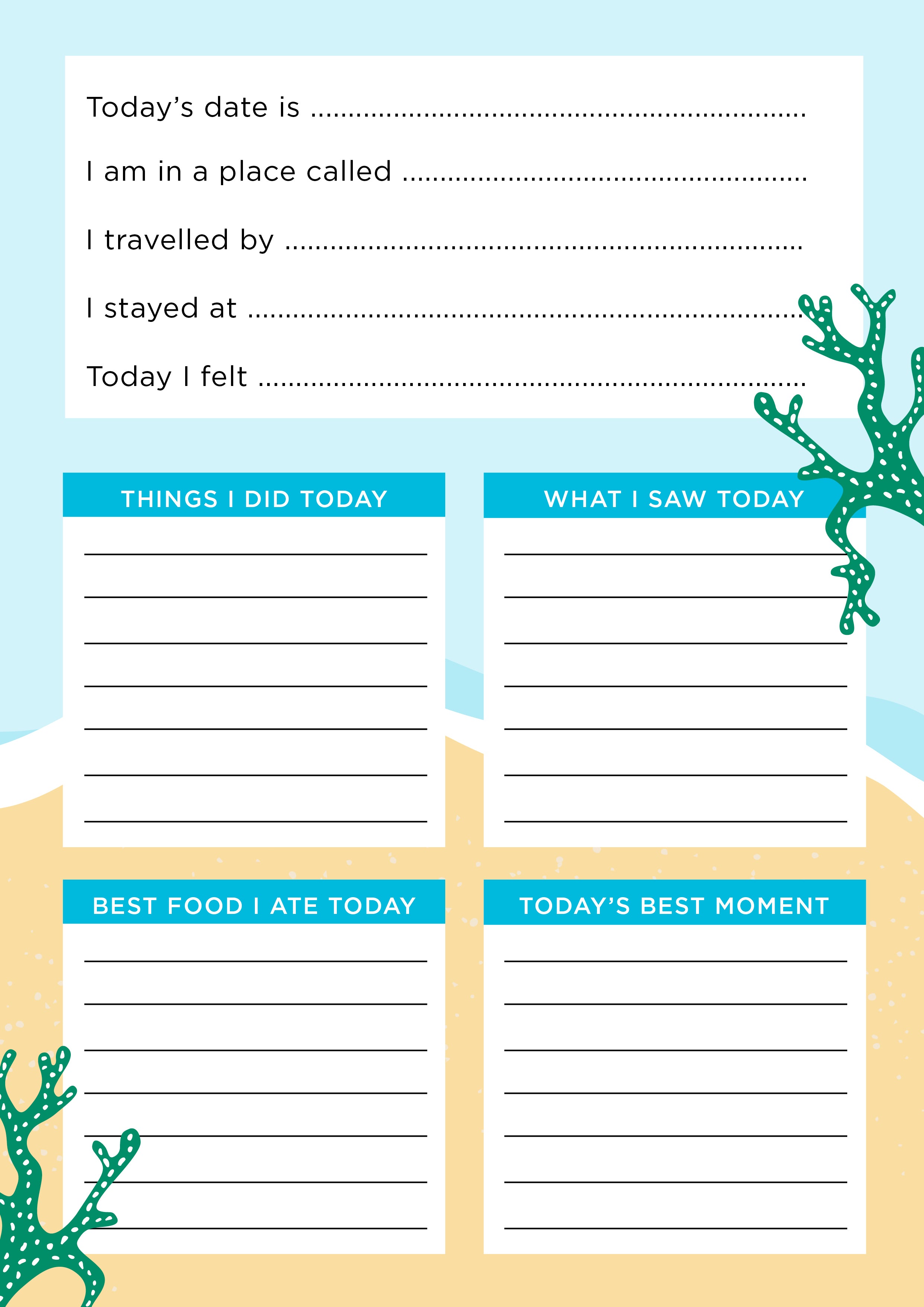 Free children's travel journal printables