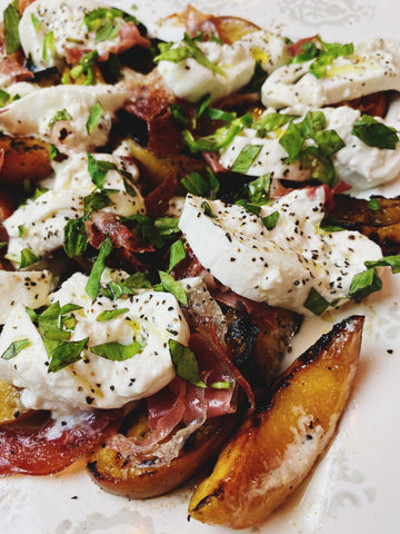 easy grilled peaches and burrata salad 