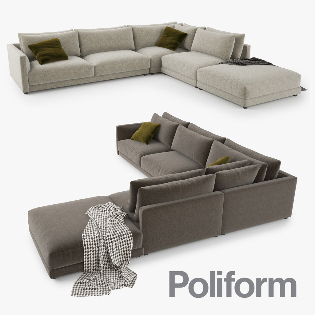 Poliform Bristol Sectional Sofa 3D Model FaceQuad