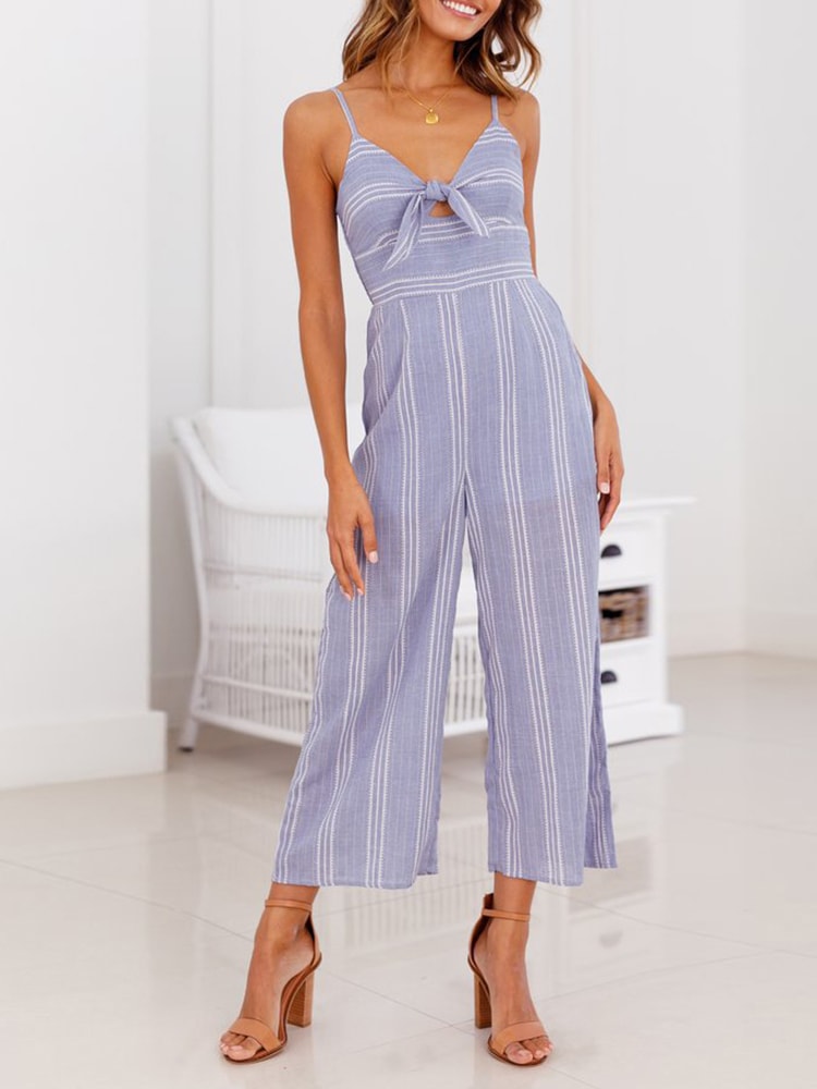Casual Striped Wide Leg Jumpsuit