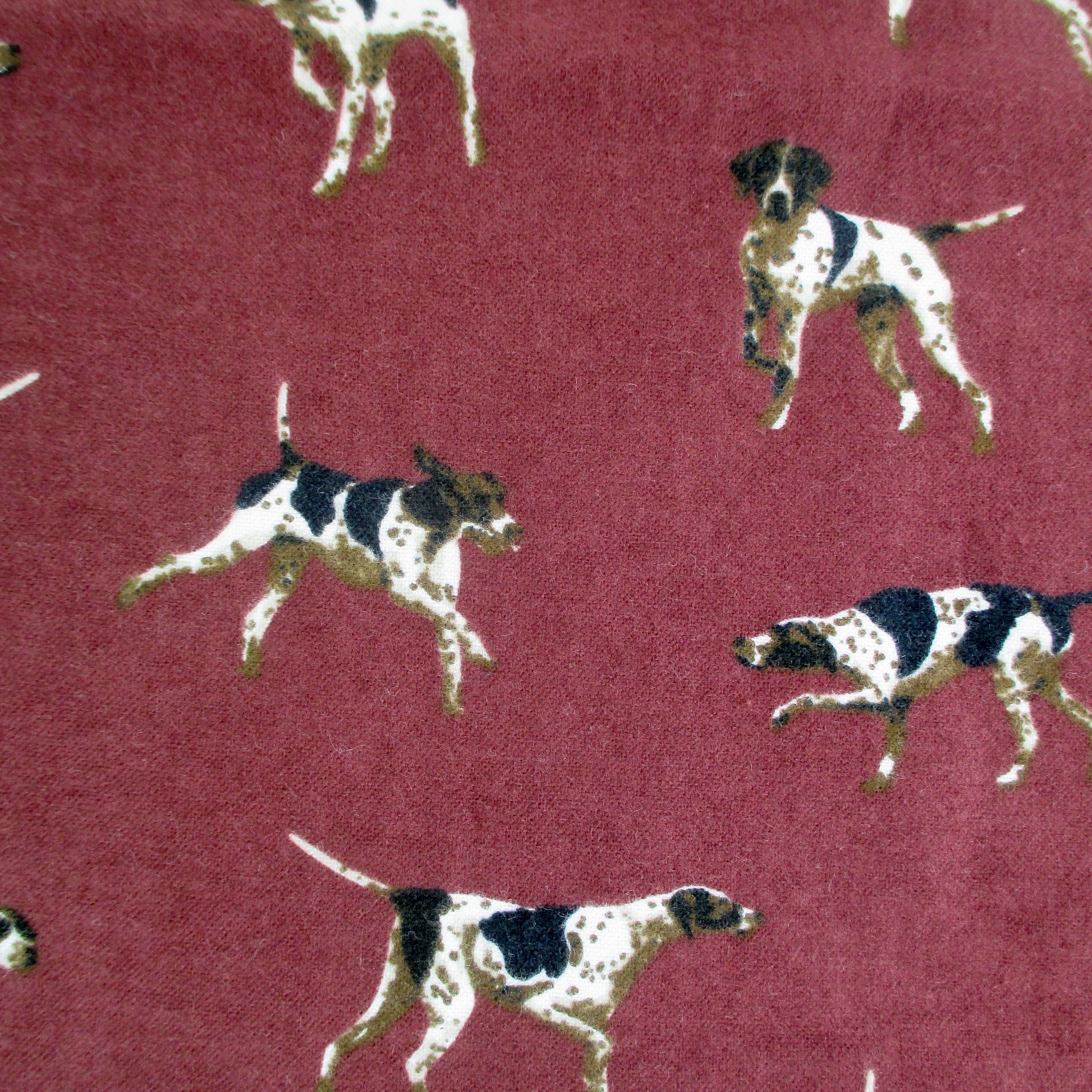 Jack Russell Hound Dog Patterned Flannel Pants for Men in Dark Red