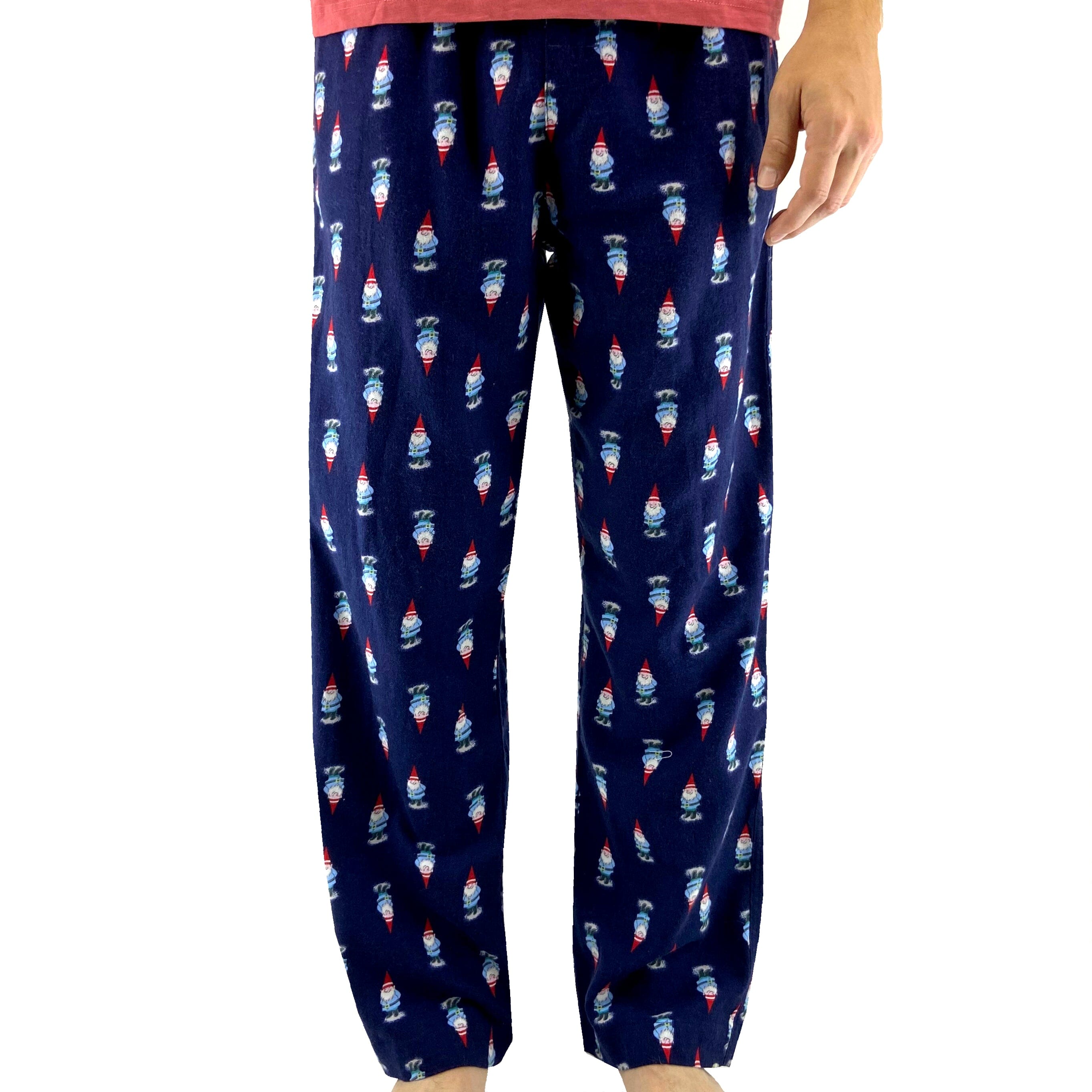 Men's Garden Gnome Patterned Printed Woven Cotton Long PJ Pajama Pants