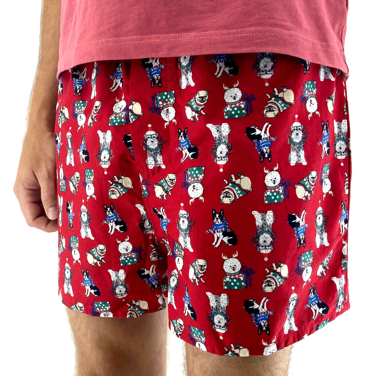 Fun Festive Christmas Puppy Dog Patterned Cotton Boxer Shorts for Men