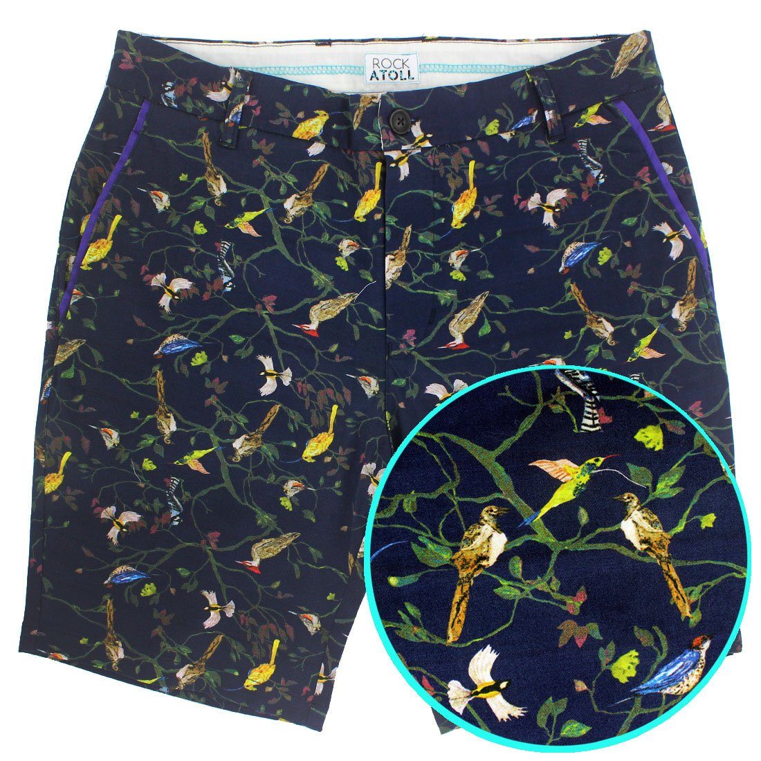Colorful Birds All Over Print Men's Shorts Preppy Fit Chino