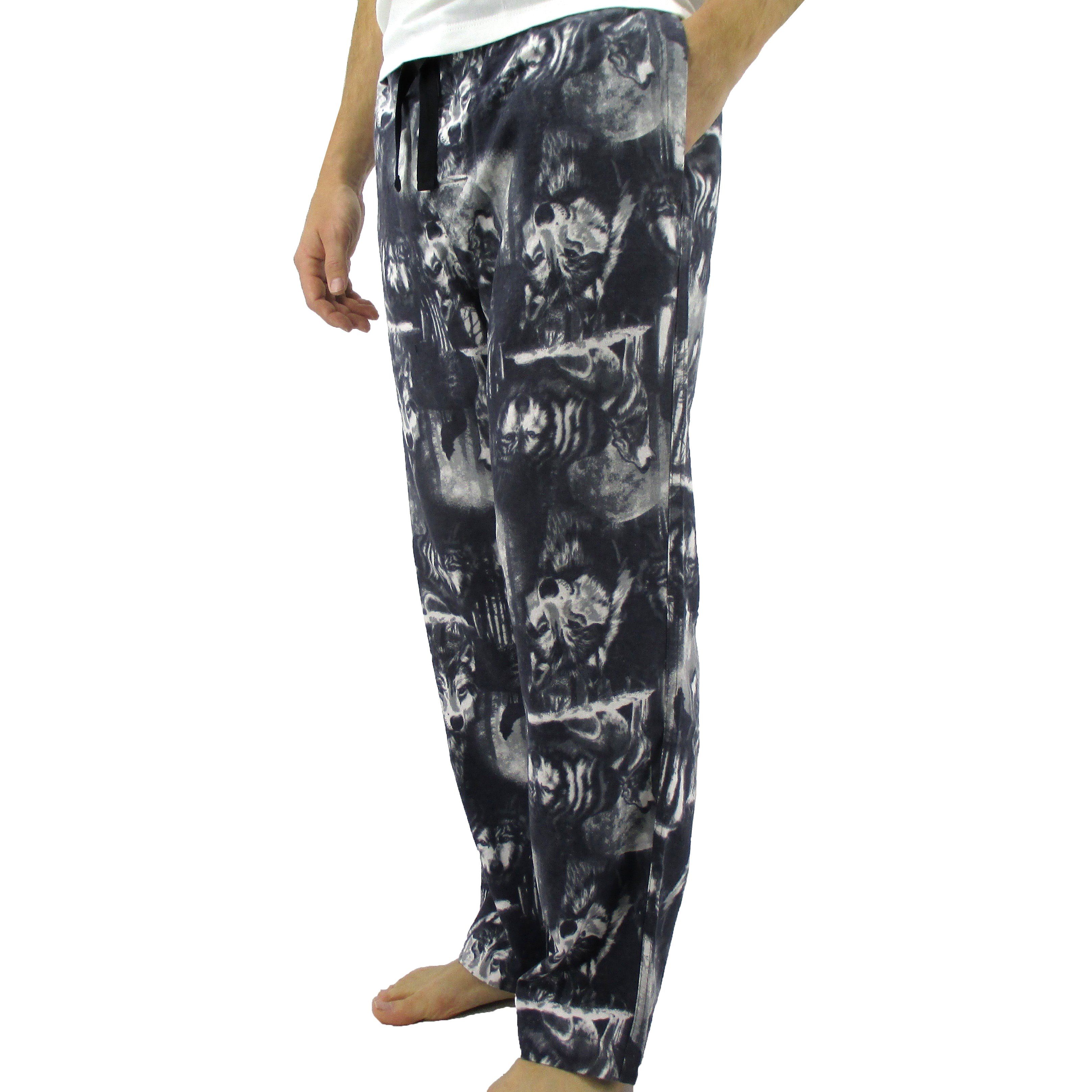 Soft Comfy Loungewear Sleep Pants for Men with Wolves All Over Print in Black