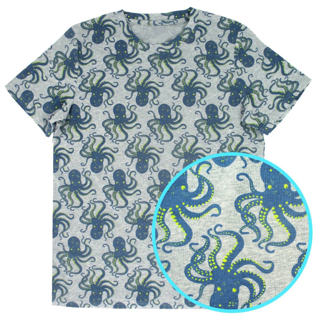 alexmilaychev Menswear Octopus All Over Print Cotton Crew Neck T-Shirt for Men in Grey