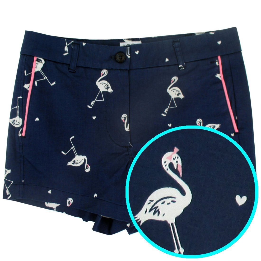Unique Womenswear Casual Flat Front Chinos Bermuda Shorts for Women with Flamingos All Over Print
