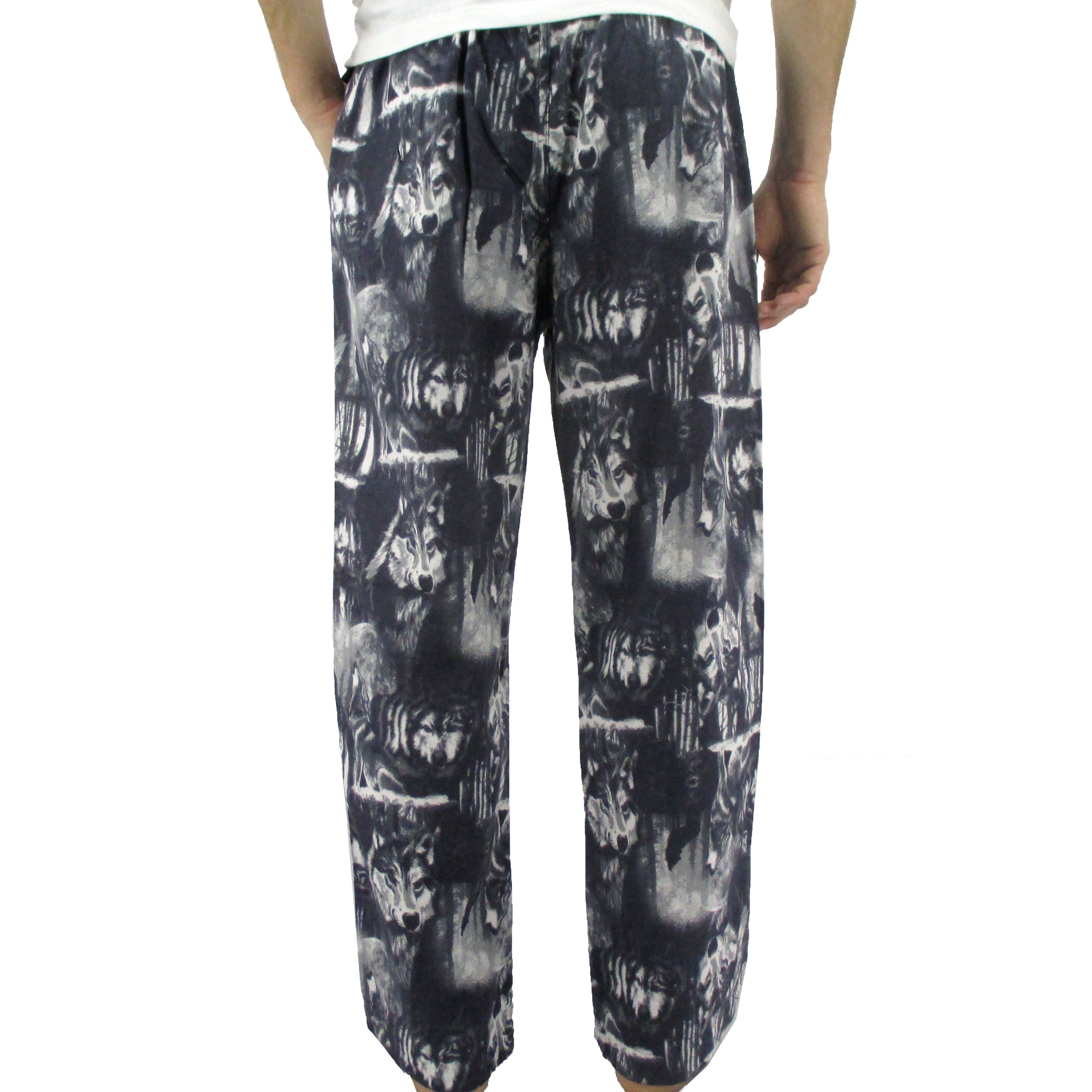 Cool Grey Wolves All Over Print Soft Cotton Flannel Pants for Men in Black