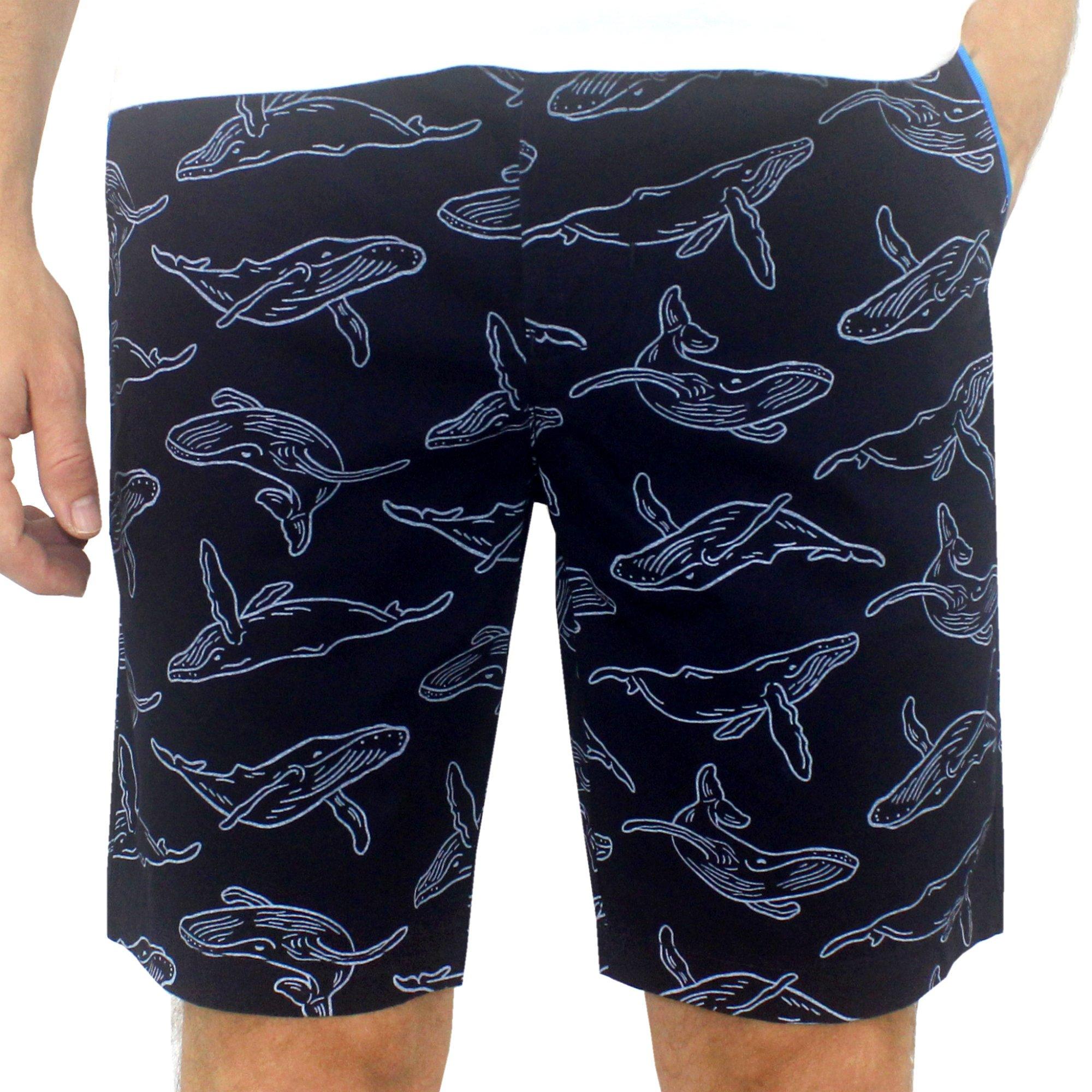 Blue Whale All Over Print Flat Front Chinos Bermuda Golf Shorts for Men