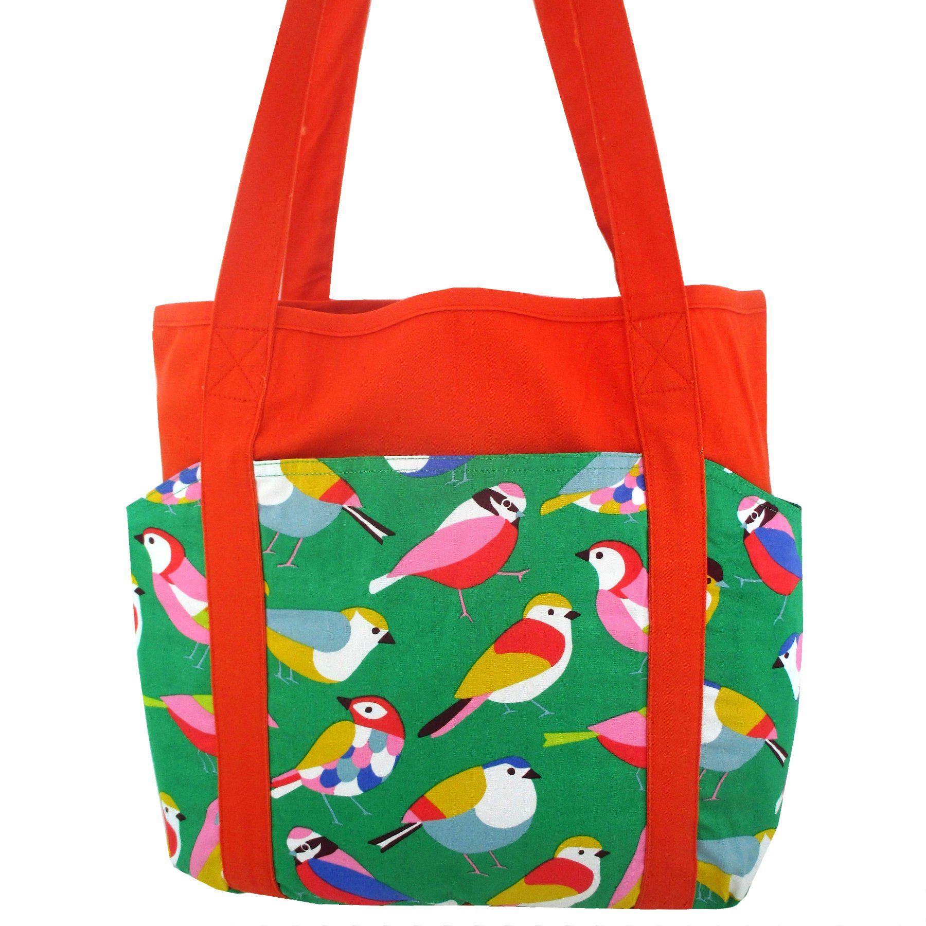 Bold Colorful Pretty Bird All Over Print Pocket Weekend Large Market Tote Bag