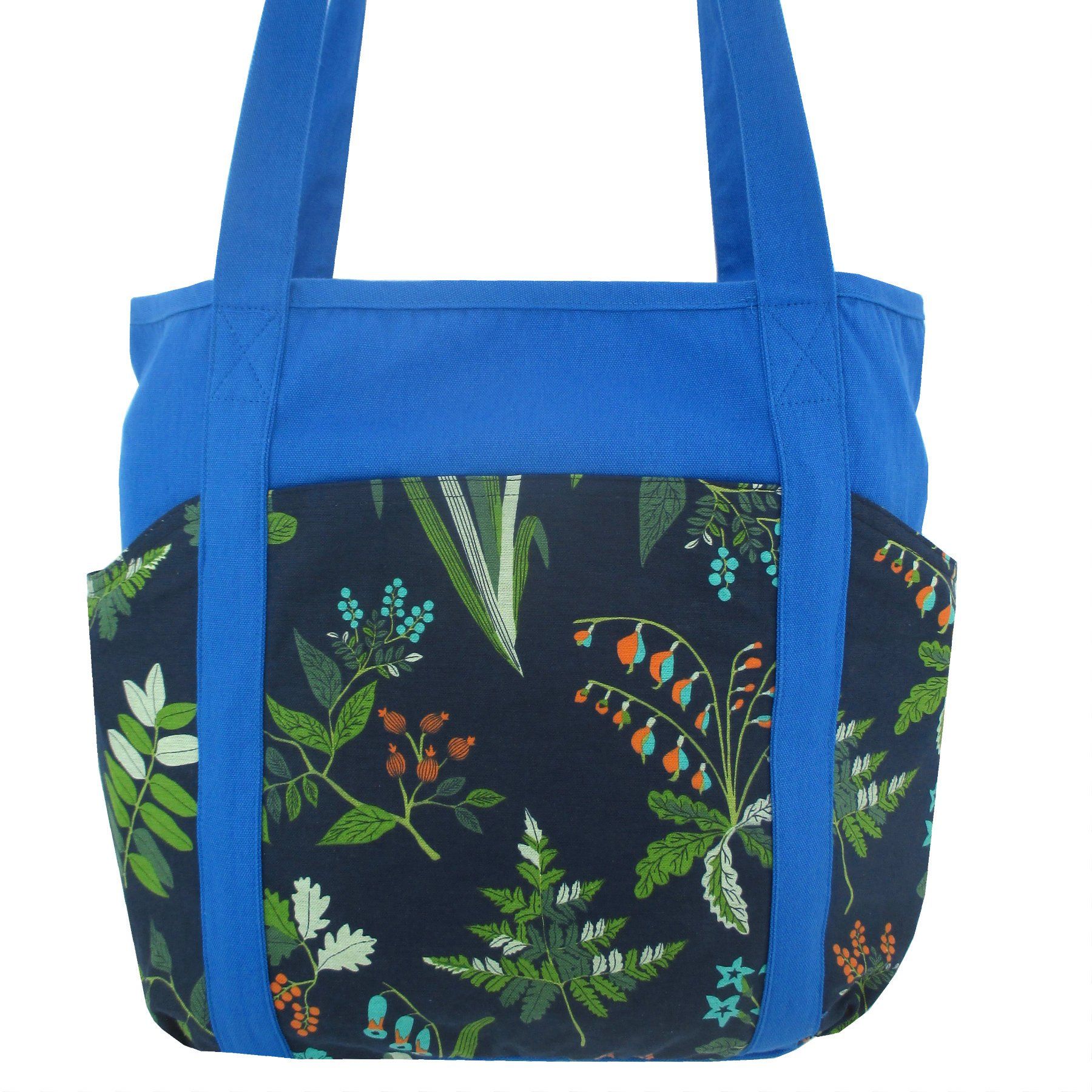 Blue Green Leafy Plant Floral Print Cotton Diaper Weekend Tote Handbag
