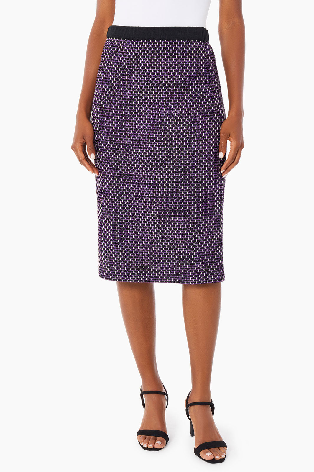 Honeycomb Tweed Knee-Length Knit Skirt 