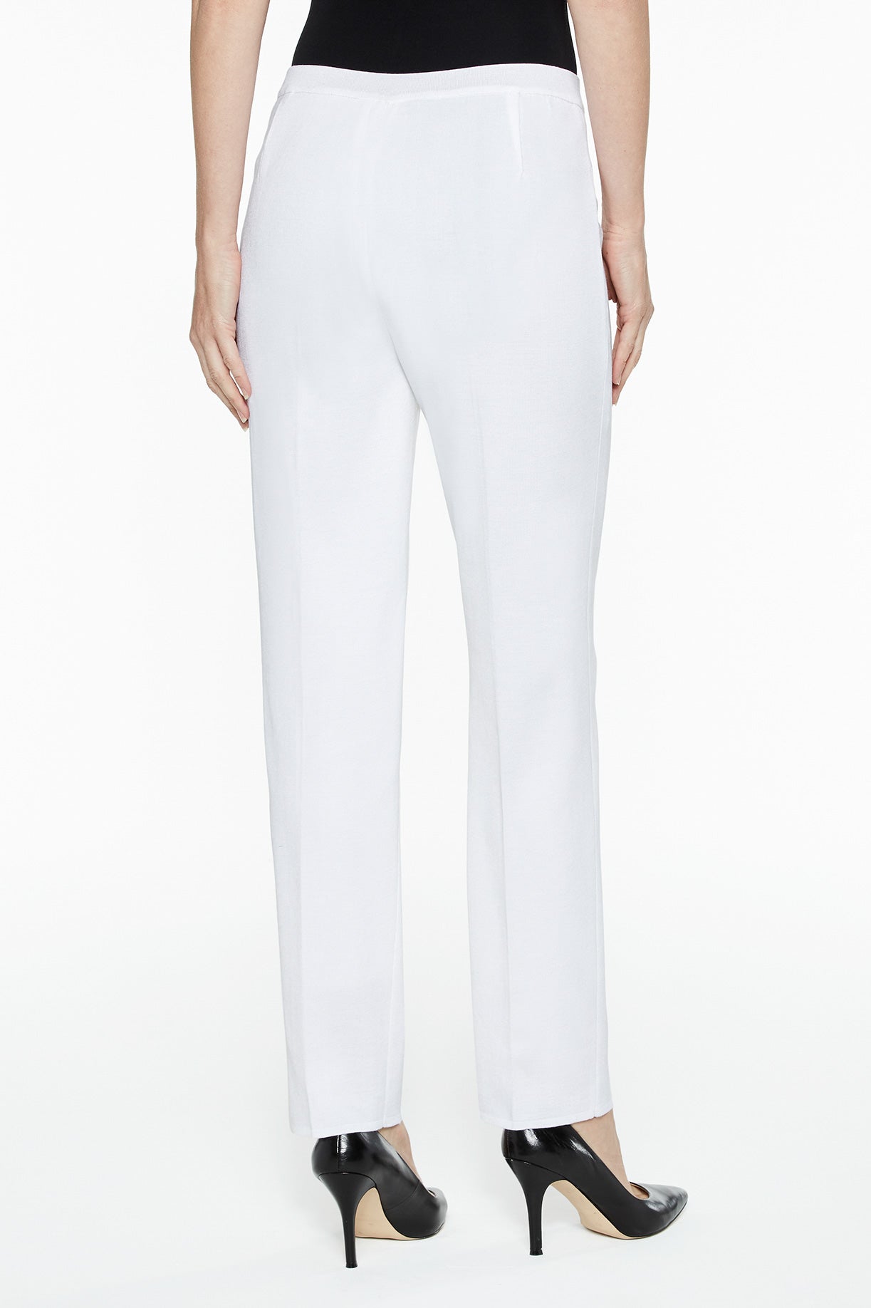 Women's White Lined Straight Leg Pant Ming Wang