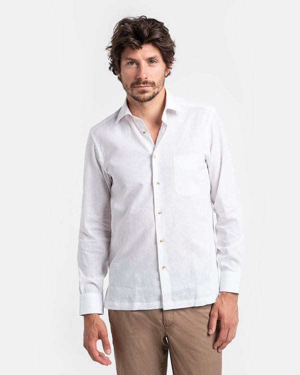 Camicia Lino Cotone, Leggero Bianco