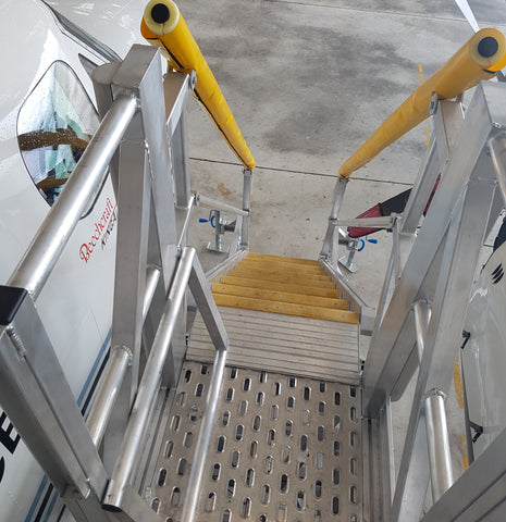 close up safesmart stairs with yellow handrails
