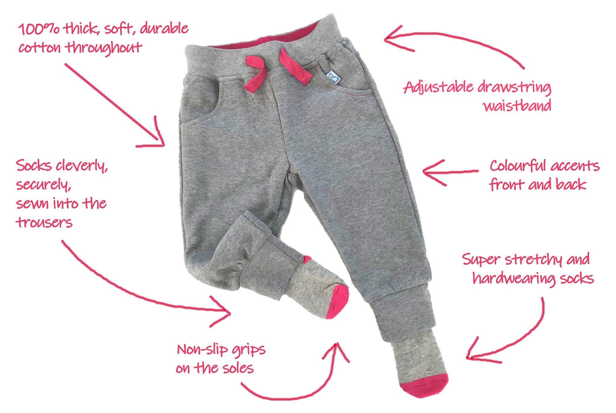 baby toddler jogger sweat pants pink cute socks non-slip grips