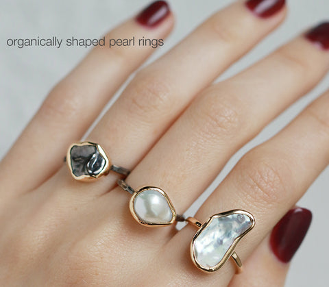 organically shaped pearl rings