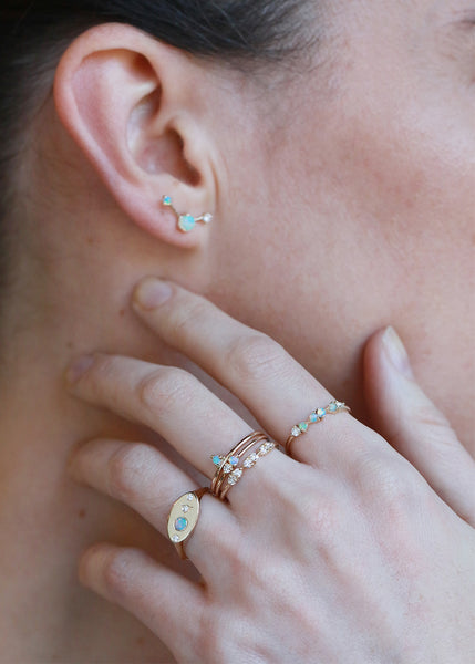 wwake earrings and rings on model