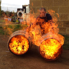 Peter Bignell charring the barrels