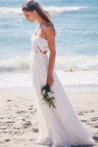 Two Piece Strapless Floor-length Lace Beach Boho Wedding Dress Wedding Dress