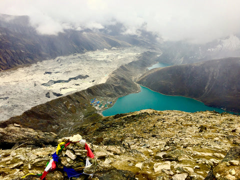 View from Top of Gokyo Ri - The Gokyo Town and the Three out of Five Turquoise Gokyo Lakes