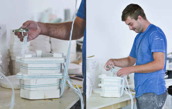 Artist resident Dan Garver making handmade pottery at The Bright Angle in Asheville NC.