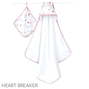 Aden + Anais - Hooded Towel + Washcloth Set - Heartbreaker https://babystuff.co.nz/products/aden-anais-hooded-towel-washcloth-set-heartbreaker Little heads stay warm and dry with the aden + anais hooded towel and washcloth set. The 100% cotton muslin washcloth is gentle against baby's skin and the soft cotton terry hooded towel makes this set a bath time essential.