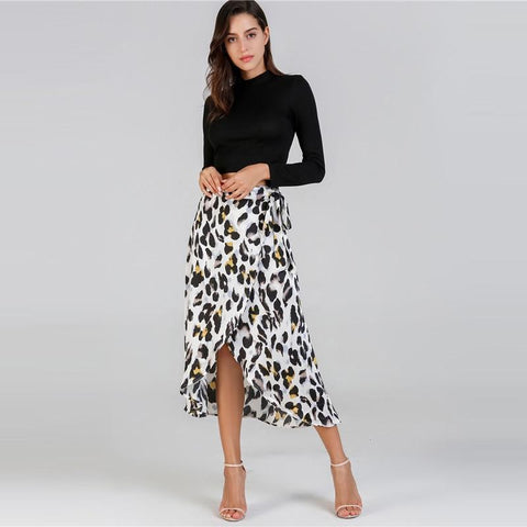 waist knot leopard print midi skirt