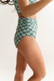 L&K Sea Salt Check Ruched High Waisted Bottoms - Made in USA