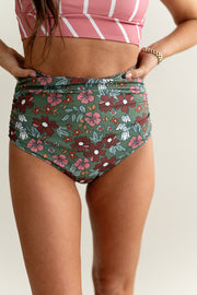 L&K Santorini Floral Ruched High Waisted Bottoms - Made in USA