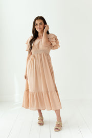 Rubie Flutter Sleeve Dress in Taupe