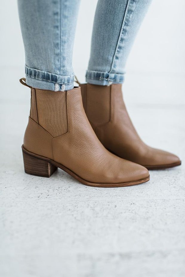 Filip Leather Bootie in Camel - Size 6 & 7.5 Left