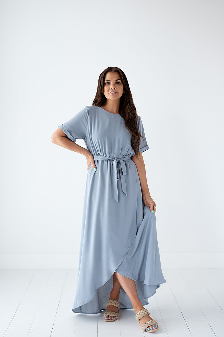 Cambria Dress in Dusty Blue
