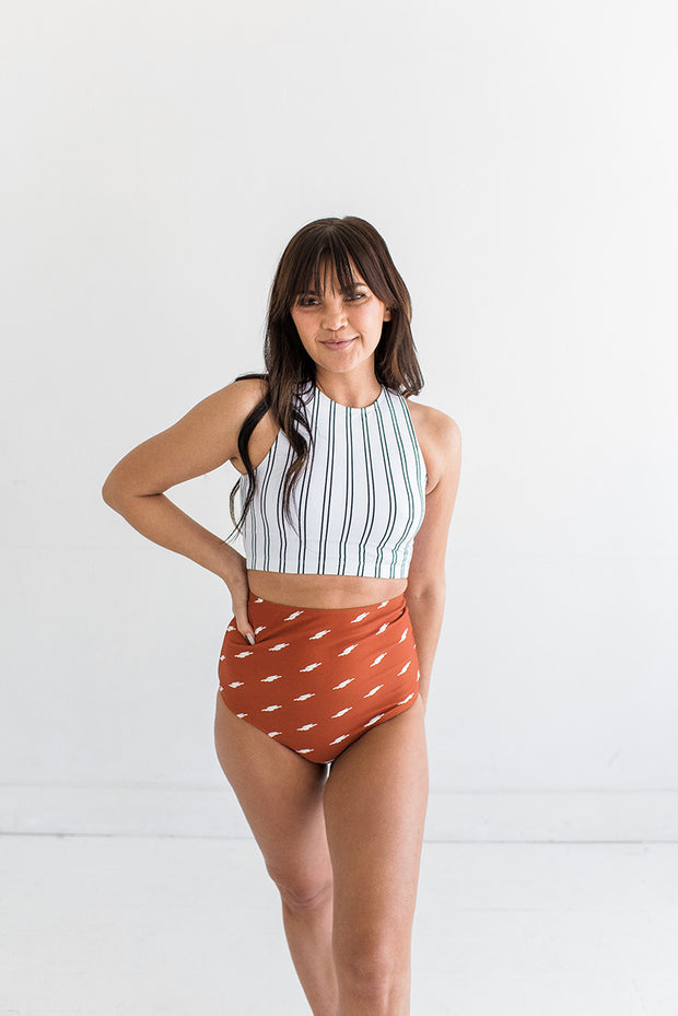 Coastal Tides Crop Top in Black and White Stripes