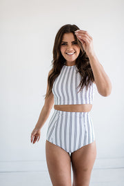 Coastal Tides Crop Top in Black and White Stripes