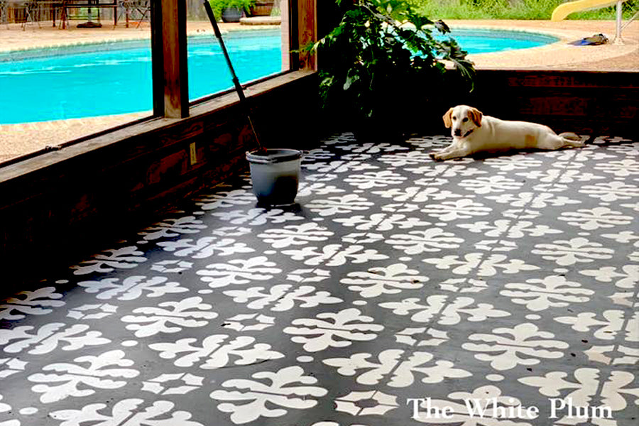 06-Susie-Italian-Tile-Design-DIY-stenciled-floor-makeover-pool-tiles