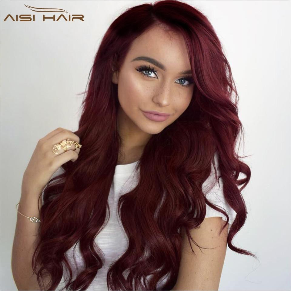 I S A Wig 24 Inch Ombre Dark Red Long Wavy Wig Perucas Front Lace Hair Synthetic Lace Wigs For Black Women Wave Wig