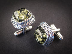 silver cufflinks with green amber