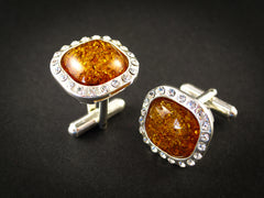 silver cufflinks with cognac amber