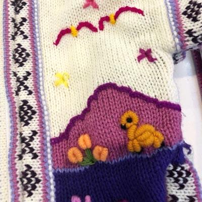 Size 4 Hand Embroidered Peruvian Dog Jumper Cream Lilac and Purple 33cm Chihuahua Clothes and Accessories at My Chi and Me
