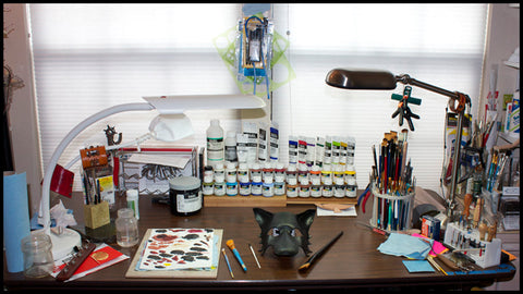 Eirewolf Creations art studio workspace, where Erin makes all the pretty things!