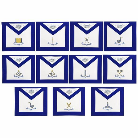 Masonic Blue Lodge Officers Apron Set of 11 Machine Embroidery Aprons