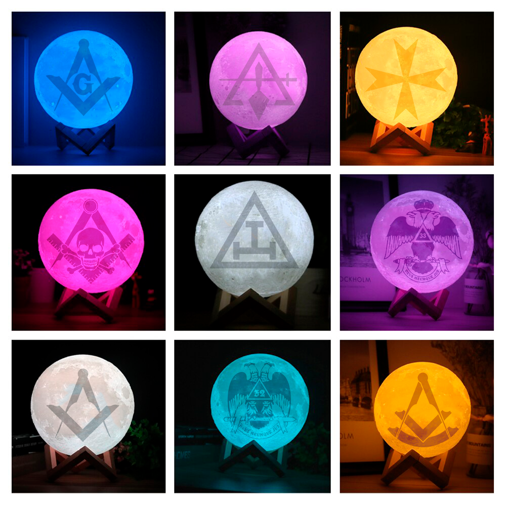 smykker Ja Mange farlige situationer Master Mason Blue Lodge Lamp - 3D Moon Various Colors | Bricks Masons