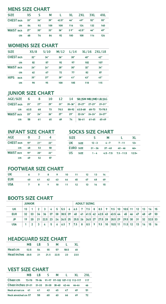 Canterbury Size Chart