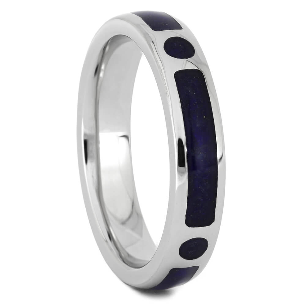 Thin Platinum Wedding Band with Lapis Lazuli-4497 - Jewelry by Johan