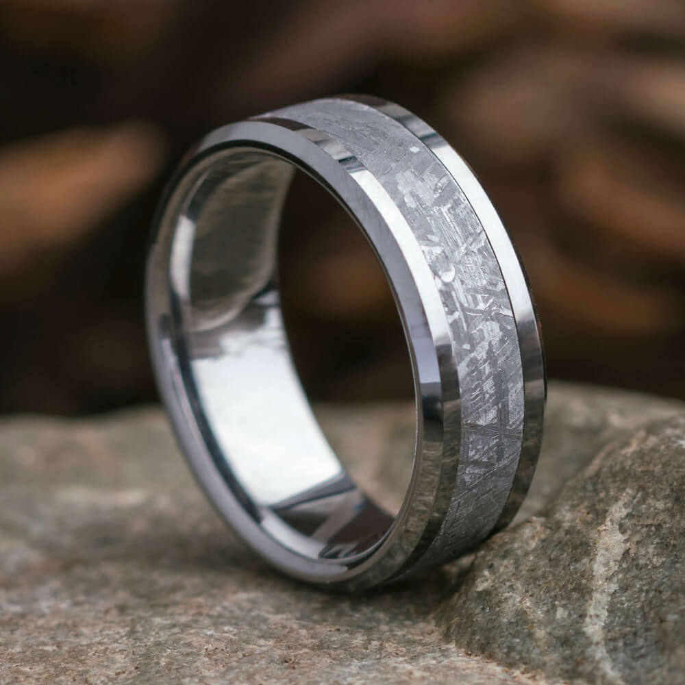 Tungsten Meteorite Ring with Beveled Edges
